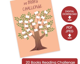 Rastreador de retos de lectura de 20 libros / Tabla para colorear de un árbol de libros divertido / Descarga digital