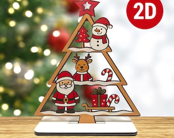 Adorno navideño de madera MDF para árbol / Adorno navideño 2D de madera / Decoración de mesa con Papá Noel, renos y muñeco de nieve / Regalo de Navidad de 20 cm