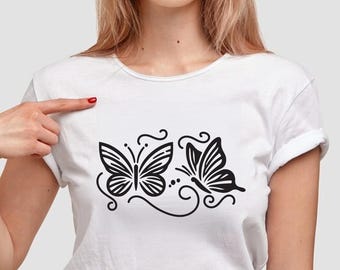 Elegante arte lineal de mariposas: ilustración minimalista en tinta negra / Descarga digital (EPS, PNG, JPEG)