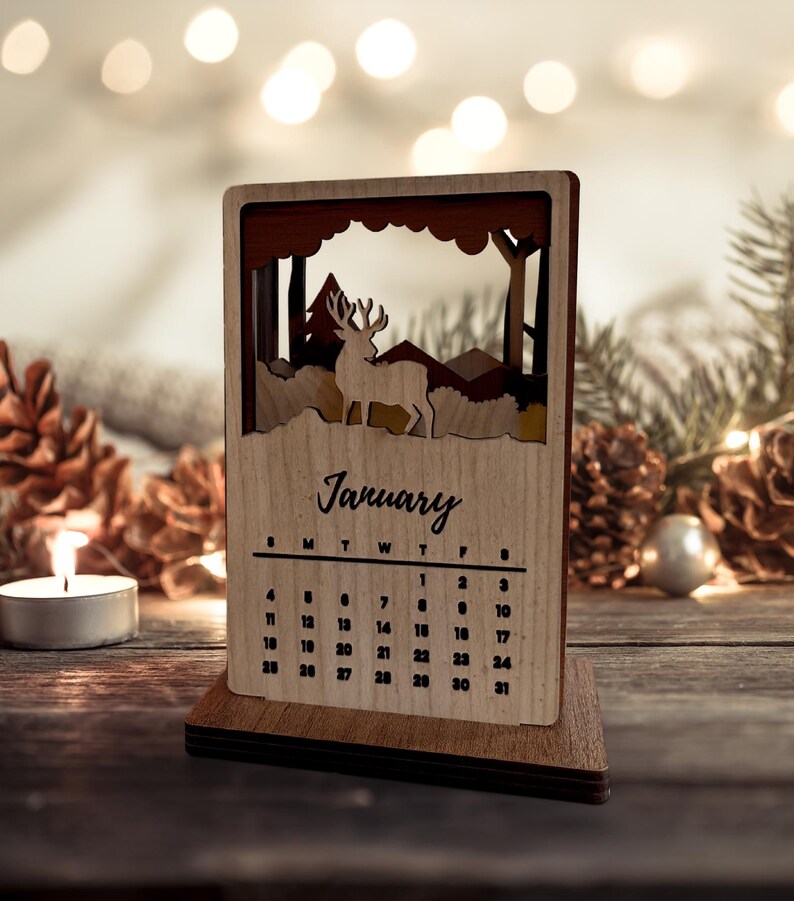 Laser Cut Layered Wooden Desk Calendar – Handmade 3D Wood Art Gift - Etsy