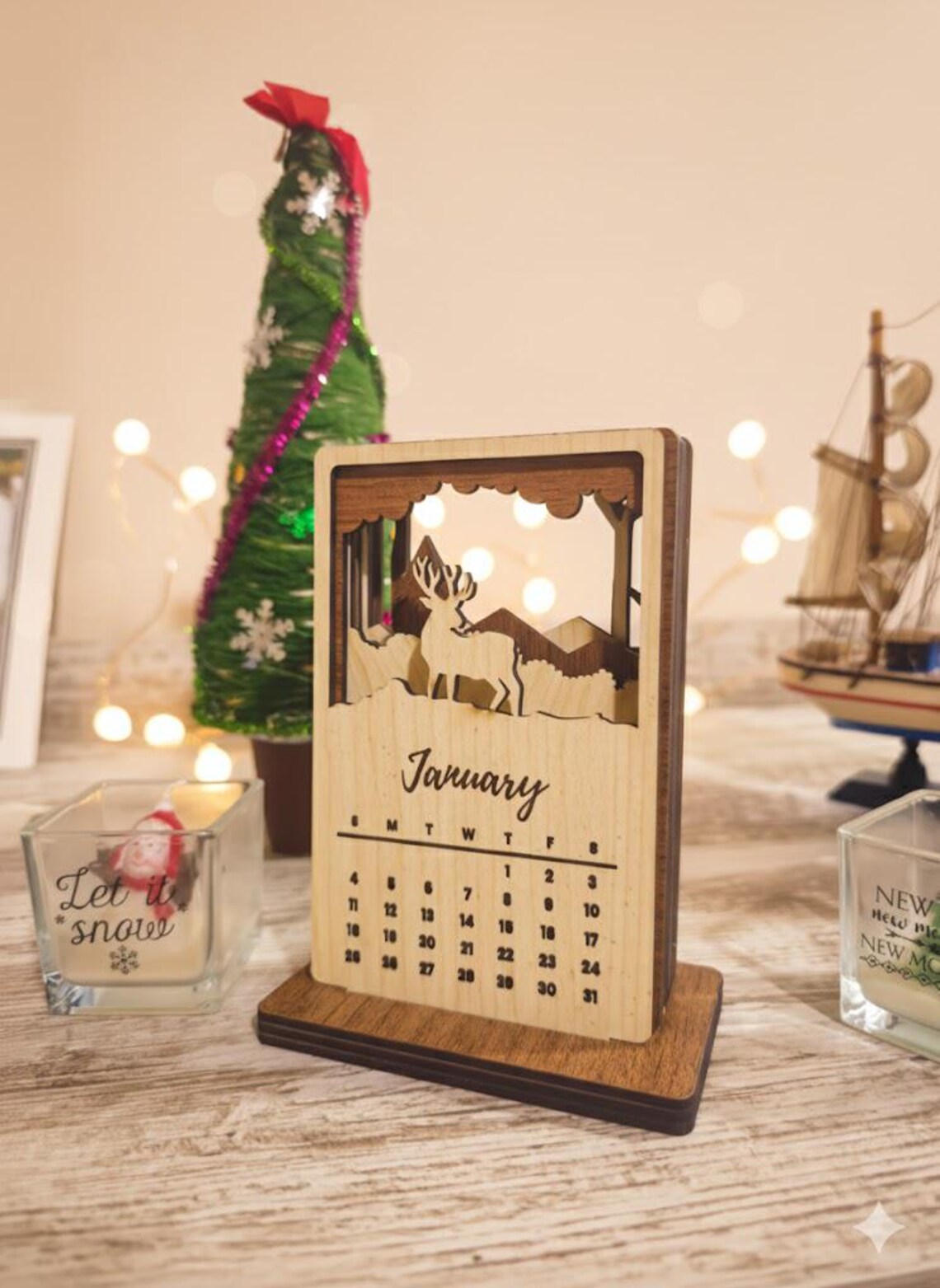 Laser Cut Layered Wooden Desk Calendar – Handmade 3D Wood Art Gift - Etsy