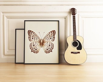Ilustración de mariposas - Arte minimalista sepia - Impresión botánica científica - Descarga digital