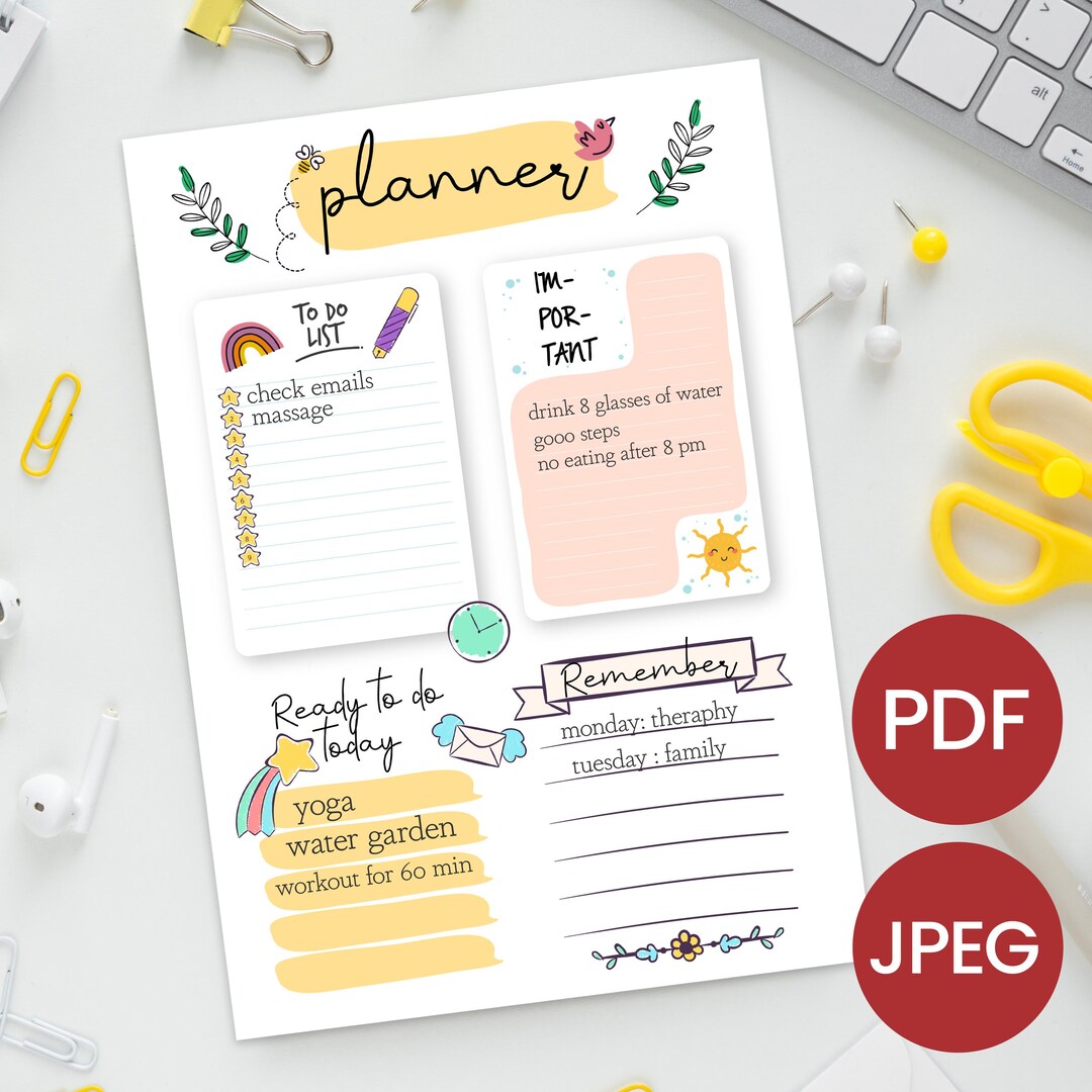 Daily Planner Printable | To-do List | PDF & JPEG - Etsy Canada