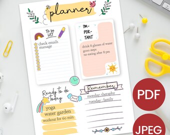 Planificador diario imprimible / Lista de tareas pendientes / PDF y JPEG