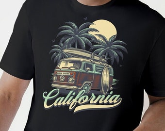 Vintage California Surfer Van T-Shirt | Retro Sommer Surf | Geschenkidee zum Geburtstag | Party Geschenk | Urlaub T-Shirt | Herren Shirt