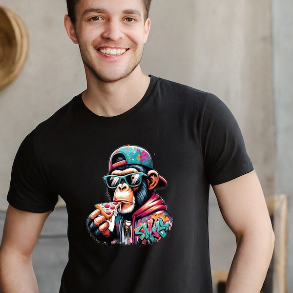 Pizza Monkey Shirt | Graffiti Tee | Gift for Father's Day | Birthday gift| Monkey T-Shirt | Teenager Shirt | Men's premium t-shirt