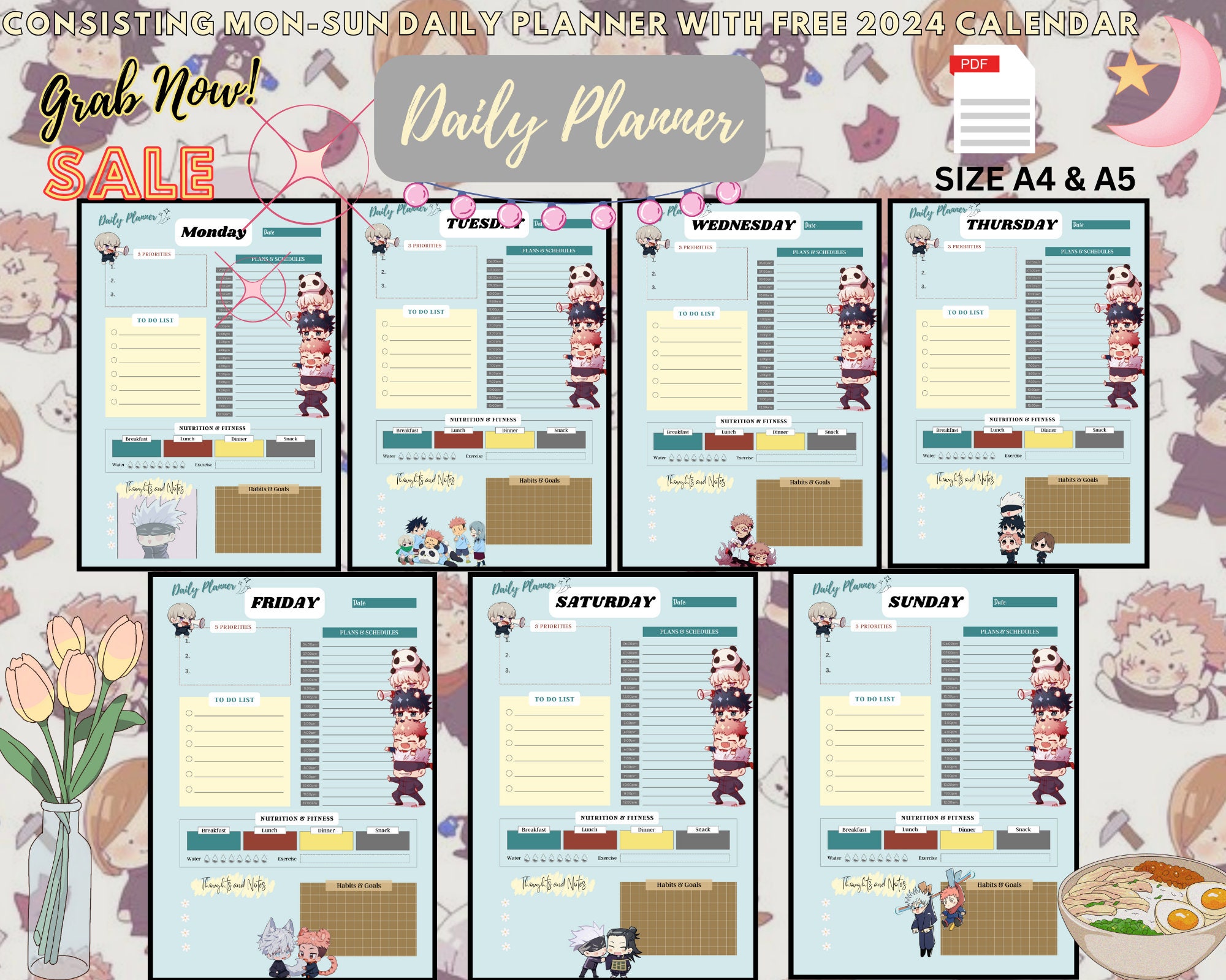 Anime Themed Planner, Anime Manga Planner, Jujutsu Kaisen Digital Anime Themed Planner, Anime Manga Planner, Jujutsu Kaisen Digital