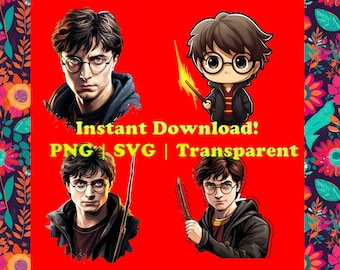 Paquete de imágenes prediseñadas de Wizard Potter: archivos PNG y SVG (descarga digital)