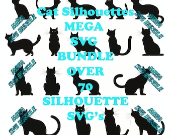 Cat Silhouette SVG Mega Bundle: 70+ Cat Vectors, Clipart