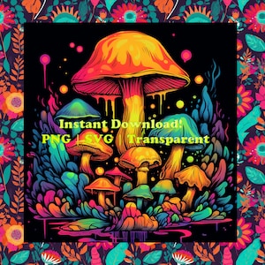 Psychedelic Sublimation Mushrooms , Magic Mushrooms PNG, Psychedelic Designs png Decor, Psychedelic Art, Psychedelic Wall Art png, |