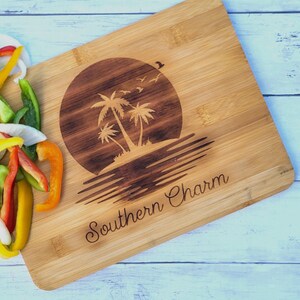 Customizable Wood Burned Southern Charm Logo Bamboo Cutting Board