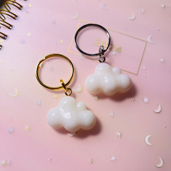 Handmade, Cute, Small, Cloud Keychain | Pearly White Clouds | Gift | Gold or Silver