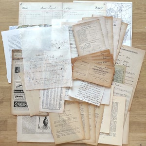 Oltre 35 fogli di carta francese antica scritta a mano e registro per junk journaling, collage, tecnica mista, scrapbooking
