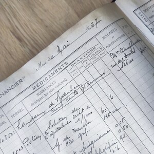 Grand registre vintage de pharmacie Français manuscrit 600 pages antique pour junk journaling, collages, mixed media, scrapbooking image 5