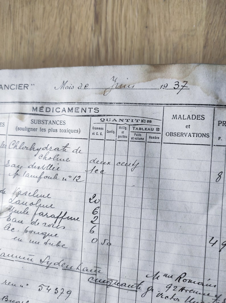 Grand registre vintage de pharmacie Français manuscrit 600 pages antique pour junk journaling, collages, mixed media, scrapbooking image 4