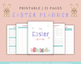 Pastel Easter Planner | Spring Printable a4 | Easterbunny Holiday Planner |Checklist Eastermenu | Easter shopping Tracker | Easter decoration