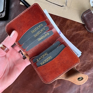 Cartera de cuero personalizada hecha a mano - Billetera plegable con compartimento grande para billetes - Monedero minimalista para tarjetas y efectivo