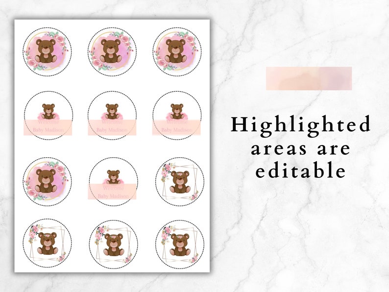 Editable Bear, Teddy Bear Cupcake Topper, Template Instant Download ...