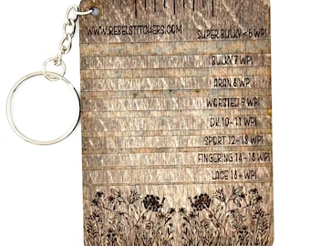 Handgemaakt garen WPI (gewicht en omwikkeling per inch) houten sleutelhanger 2,5 x 3,5 inch rechthoek wilde bloemen Garengewicht meetinstrument