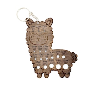 Alpaca Knitting Needle Gauge Wooden Keychain 3.7 x 4.4&quot; - Knitting Needle Identifying tool, must have knitting tool