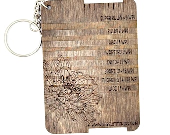Handgemaakt garen gewicht en omwikkelingen per inch (WPI) meter houten sleutelhanger 2,5 x 3,5 inch rechthoek bloemen garen gewicht meetinstrument