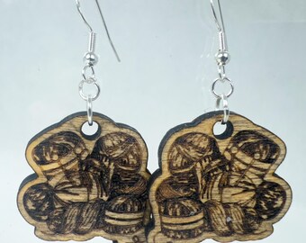 Lot de 1 boucles d'oreilles pendantes en bois légères faites à la main - cadeau parfait pour l'art de la fibre - plaqué argent pour oreilles sensibles