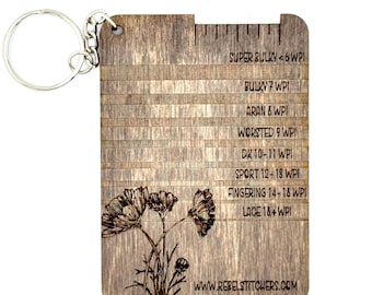 Handgemaakt garen gewicht en omwikkelingen per inch (WPI) houten sleutelhanger 2,5 x 3,5 inch rechthoek Klaprozen Garengewicht meetinstrument