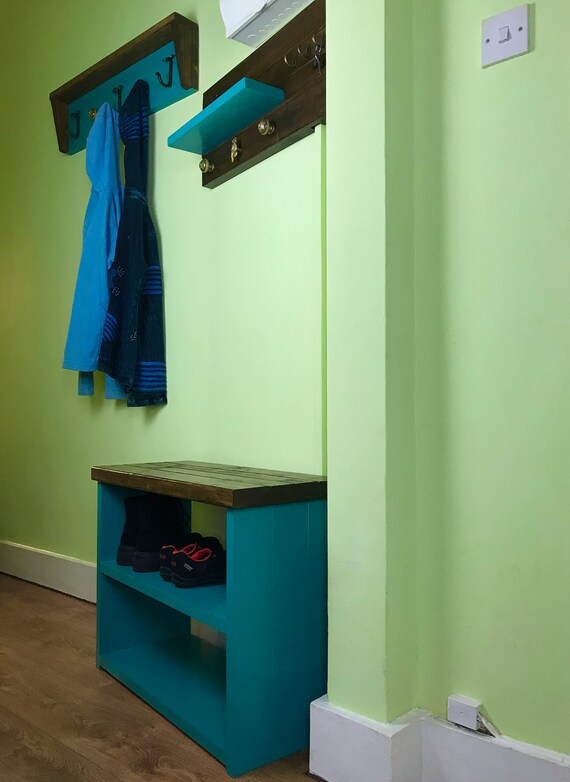 Wooden Shoe Bench Rack With Coat Rack and Key Holder Board