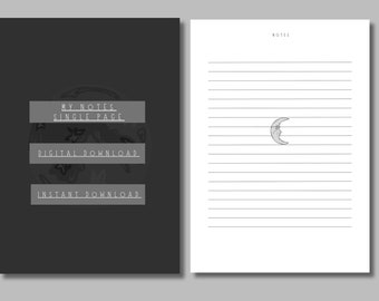 Pages Printable, Writing Paper, Blank Notes, Study Note Template, Notes, Digital notes, Instant Download PDF, Study Note Template,