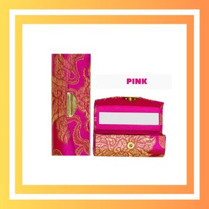 Embroidered Silk Brocade Lipstick Cases in 10 Colours | Lipstick Cases with Mirror | 9 x 3 x 3cm | Pink Lipstick Case Organiser with Mirror