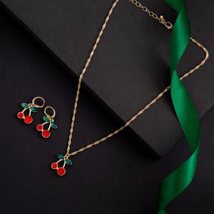 Gold Cherry Necklace | Dainty Jewelry for Her | Cherry Jewelry | Coquette Necklace Aesthetic | Gifts for Women | Gift for Her | Christmas