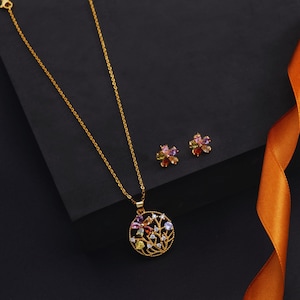 14k Gold Pendant Necklace | CZ Flower Design Necklace | Dainty Cubic Zirconia Charm Jewelry | Gift for Her | Gift for Women | Christmas Gift