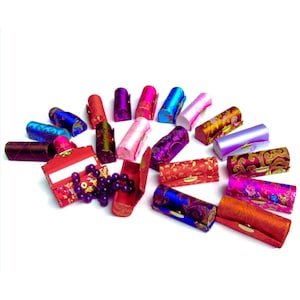 Embroidered Silk Brocade Case in 10 Colours | Hard Case for Lipstick, Lip Gloss or Jewellery with Mirror | 9 x 3 x 3cm | Press Stud Close