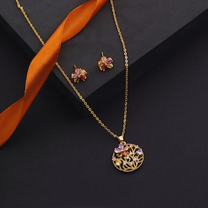 Gold Flower Necklace | 14K Gold Plated Necklace | CZ Flower Necklace | Gift for Her | Birth Flower Jewelry | CZ | CZ Floral Necklace | 18&quot;