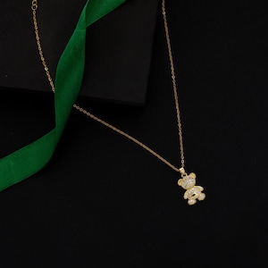 Stunning Teddy Bear Necklace with CZ Stones | Quality 14k Gold Pendant | Cute Bear Jewelry | Gift for Her | Mothers Day Gift | Birthday Gift