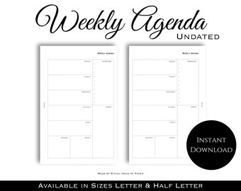Weekly Agenda Inserts | Planner | Discbound Planner Inserts | Letter & Half Letter