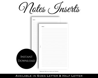 Notes Inserts | Discbound Planner | Letter & Half Letter