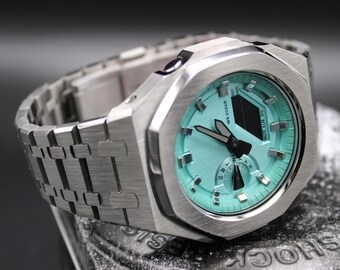 CasiOak - G-Shock personalizado "STEEL SKYBLUE" de Zeitmanufaktur - Modificación de índice y correa de reloj - Casio GA2100 - 44 mm