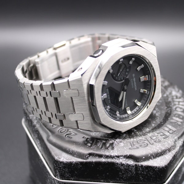 CasiOak - Custom G-Shock "STEEL SILVER" by Zeitmanufaktur - Casio Mod GA2100 - Herrenuhr Silber 44mm