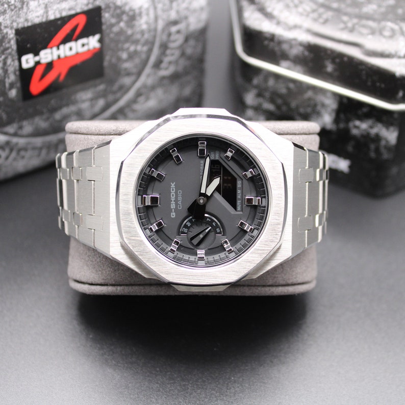 CasiOak Custom G-Shock STEEL SILVER by Zeitmanufaktur Casio Mod GA2100 Herrenuhr Silber 44mm Bild 4