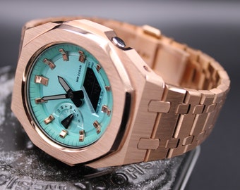 CasiOak - Custom G-Shock "ROSÉ SKYBLUE" by Zeitmanufaktur - Casio Mod GA2100 - men's watch 44 mm