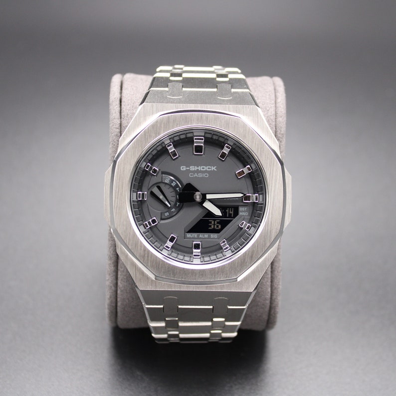 CasiOak Custom G-Shock STEEL SILVER van Zeitmanufaktur Casio Mod GA2100 herenhorloge zilver 44 mm afbeelding 2