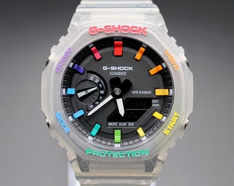 CasiOak - Custom G-SHOCK "JELLY RAINBOW" by Zeitmanufaktur - Casio GA2100 Mod - Herrenuhr 44mm