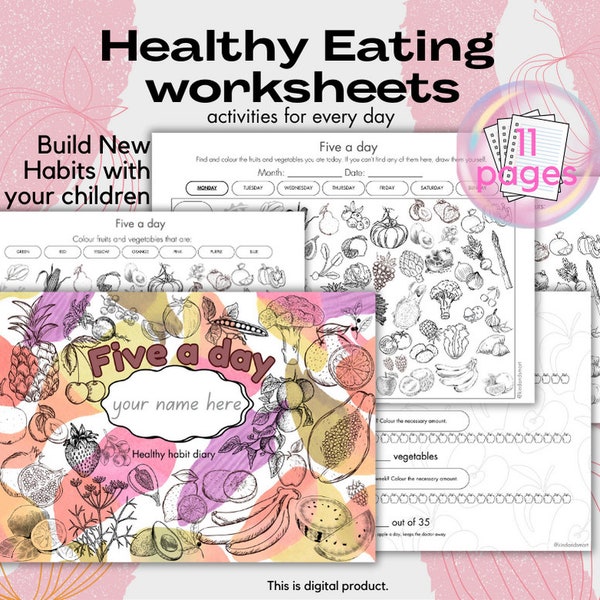 Healthy Eating Worksheets for Kids - Five a Day: Kids' Fruit and Vegetable Diary & Tracker