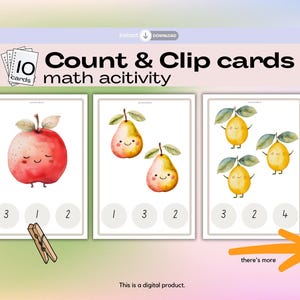 Fruit Count and Clip Cards | Numbers 1–10 | Preschool and Kindergarten Math | Montessori Counting Activity