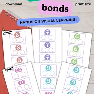 Numeri di legame matematica per bambini, schede di lavoro di matematica di base, matematica concettuale, matematica per la prima infanzia, carte ritagliate, carte di matematica di facile preparazione