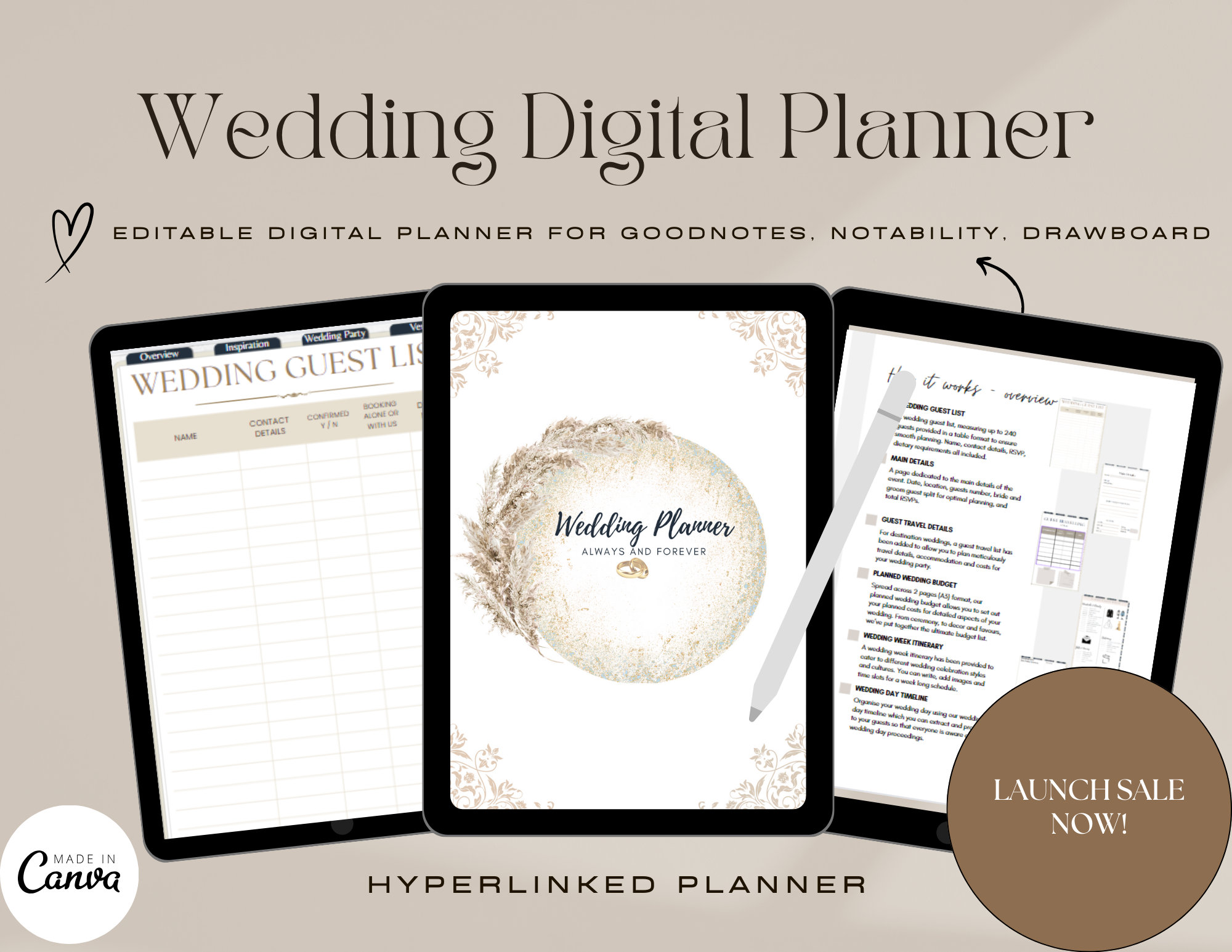 Canva Wedding Digital Planner Template for Goodnotes & Drawboard - Etsy