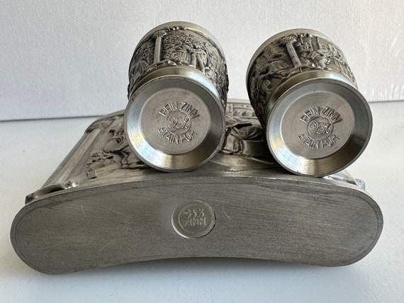 Vintage Pocket Tin Flask With Two Glasses 