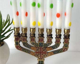 Vintage small brass menorah with 7 candles
