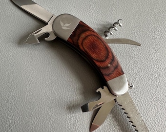 Складной карманный туристический нож 7 инструментов в оригинальной упаковке с деревянной рукояткой